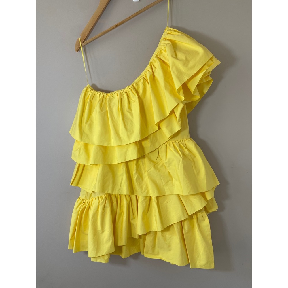One-Shoulder Yellow Ruffle Mini Dress - Picture 2 of 5